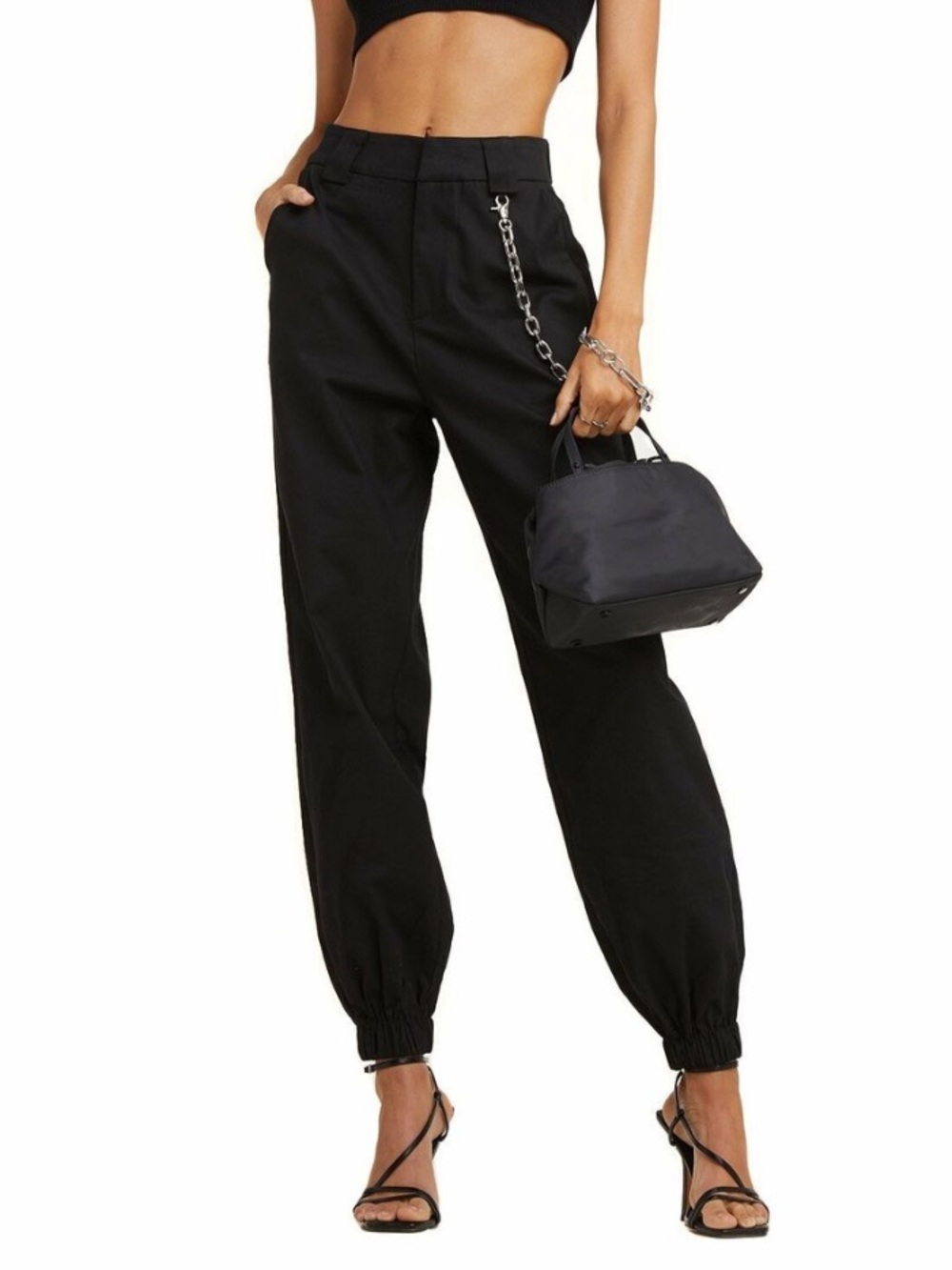 I.AM.GIA Black High-Rise Tapered Jogger Trousers